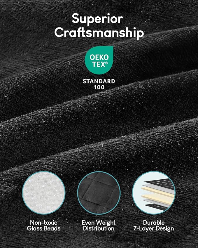 Cottonblue Weighted Blanket 15lbs for Queen Bed - Ultra Soft, Cozy Comfort Sherpa Blanket for Relax and Sleep, Heavy Bed Blankets with Cemaric Beads, 60x80 Inches,Black