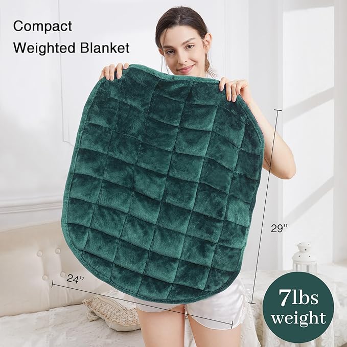 Alomidds Weighted Lap Blanket 7lbs, Cozy Breathable Flannel Weighted Lap Pad for Adults, Small Weighted Blanket for Travel, Couch, Green, 29" x 24"