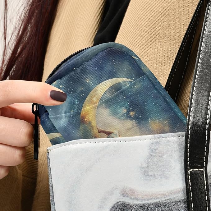 Fustylead Moon in Starry Sky Pill Organizers 2 Times A Day Pill Case Bag with Zipper Portable Weekly Pill Dispensers for Vitamin Supplement