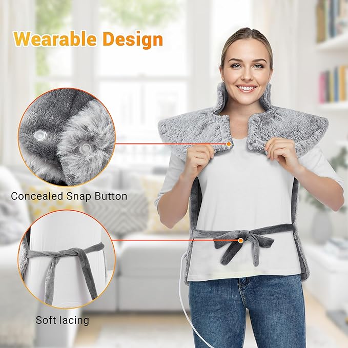 Massaging Heating Pad for Neck and Shoulders and Back, 24" x 35" Large Electric Heating Pad for Back Pain Relief with 3 Heat Levels, 4 Massage Settings, 2H Auto Shut-Off, 2 Massage Motors,Grey