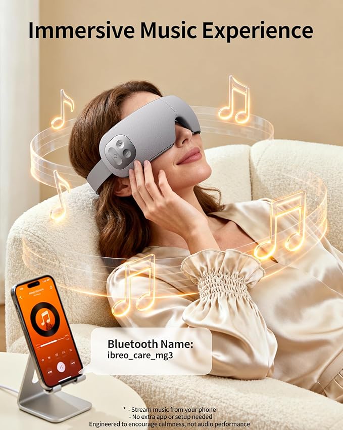 Eye Massager for Migraines with Temple Massage, Heat, Air Compression and Bluetooth Music Streaming, Foldable Electric Eye Mask for Migraine Relief, Eye Strain, Eye Care for Women and Men