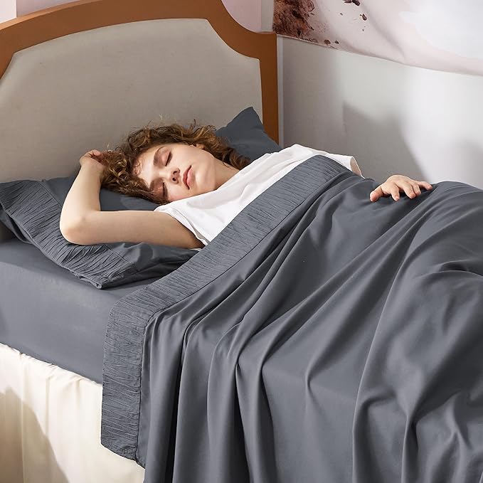 Bedsure Twin XL Sheet Sets Dorm Bedding - 3 Pieces Soft Extra Long Twin Sheets, Hotel Luxury, Easy Care Microfiber for Women, Men, Dark Grey