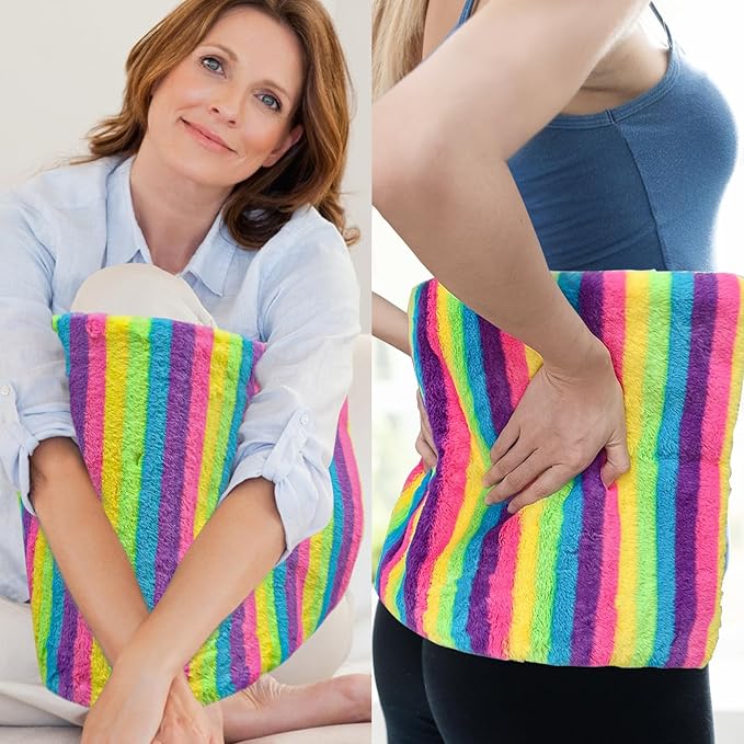 Electric Heating Pad for Back/Waist/Abdomen/Shoulder/Neck Pain and Cramps Relief - 12 Heat Levels, 8 Timers,Cute Plush Heat Pad, Machine Washable-Rainbow-Z(12" x 24")