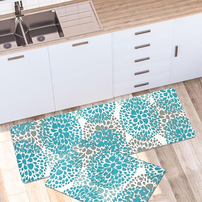Homcomoda Kitchen Rugs Set Anti Fatigue Kitchen Floor Mat Easy to Clean 2Piece Non Slip Comfort PVC Leather Heavy Duty Standing Mats Indoor Outdoor(17.3"×28" and 17.3"×47")