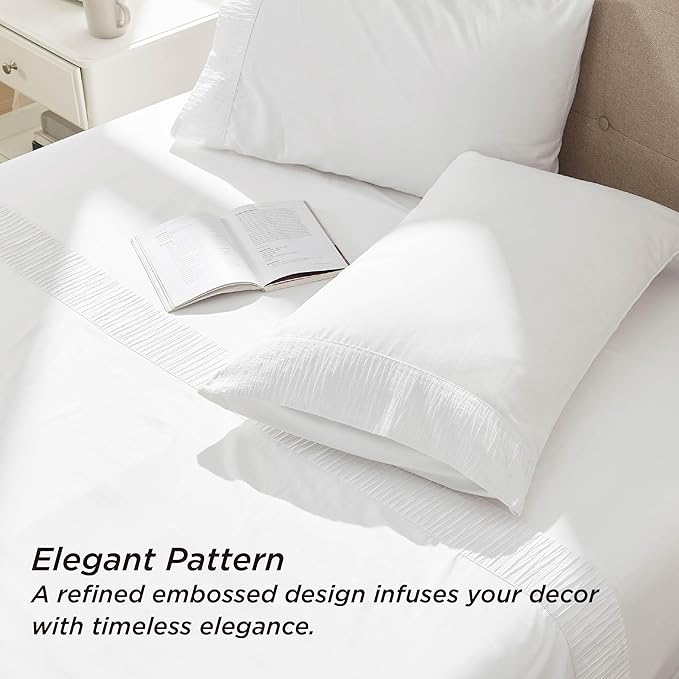 Bedsure Queen Sheet Set - 4 Pieces Soft Queen Size Sheets - Breathable & Cooling - Hotel Luxury - Easy Care Polyester Microfiber Bedding for Women, Men, Bright White