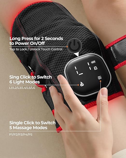 Red Light Therapy for Knee, Heated Knee Massager for Pain Relief, Cordless Knee Wrap with Vibration Massage, 3000mAh Battery, 660 & 850nm Near Infrared Light Therapy for Joint/Elbow/Shoulder