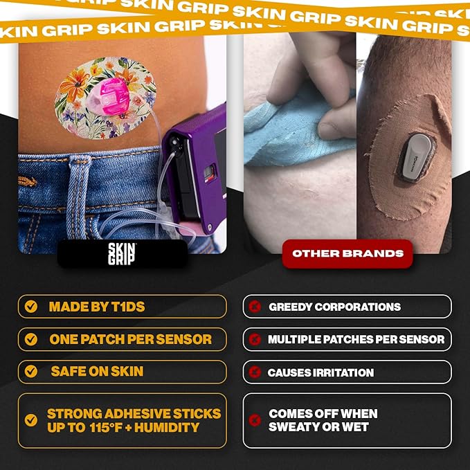 Skin Grip Universal Adhesive Patches for CGM and Insulin Pumps (10-Pack), 0.8-Inch Hole, Waterproof & Sweatproof for 10-14 Days, Pre-Cut Adhesive Tape, Continuous Glucose Monitor Protection, Floral