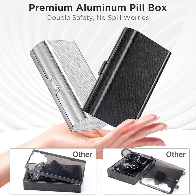 Zannaki Metal XL Weekly Pill Organizer 2 Times a Day, Large Travel Daily Pill Box 7 Day, Portable Week Twice Pill Holder Container, AM PM Pill Case for Medicine Vitamin Medication Supplement, Black