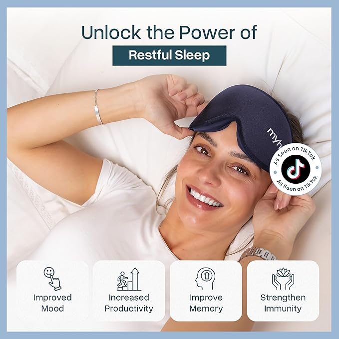 MyHalos® Sleep Mask – 3D Blackout Eye Mask for Women & Men, Side Sleepers, Zero Pressure Memory Foam Eyelash Friendly, Breathable,Award-Winning Sleep Aid for Travel (Navy Blue, 1 Count (Pack of 1))