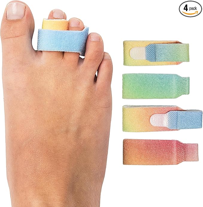 ZenToes Hammer Toe Corrector for Women & Men - Reusable Fabric Buddy Wraps for Broken Toes - Cushioned Toe Splint for Protection & Recovery & Hammertoe Straightener - 4 Count (OSFM, Rainbow)