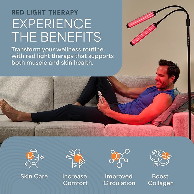 LifePro Red Light Therapy Lamp & Reading Lamp - 850nm & 660nm Near Infrared and Red Light Therapy for Body -108/216 LED - Lumaglow Multi-Mode Single/Dual Head Design- Wellness and Focused Reading