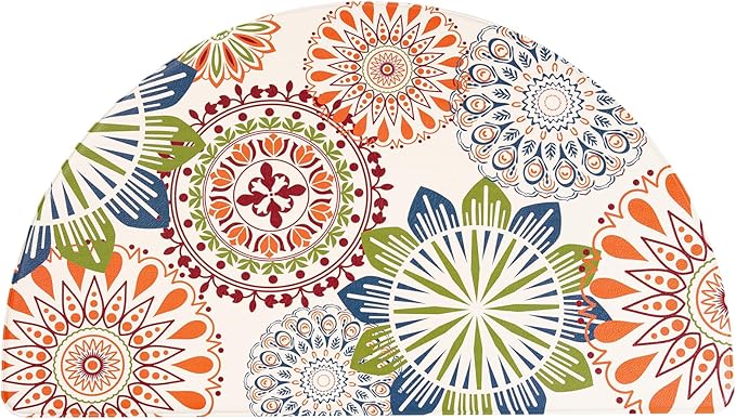 PVC Anti-Fatigue Kitchen Mats, Non-Slip Semi Circle Rug, Comfort Standing Runner Rug, Multipurpose Indoor Mats for Laundry, Office, Bedroom, Sink, Bathroom,Colorful Pattern,size18 x30