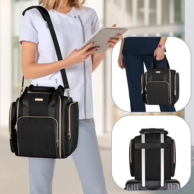 Medicine Storage Bag with 5 Removable Pouches, Pill Bottle Organizer Bag with Shoulder Strap, Large Medication Travel Bag for Medical Supplies, Black(Only Empty Bag)