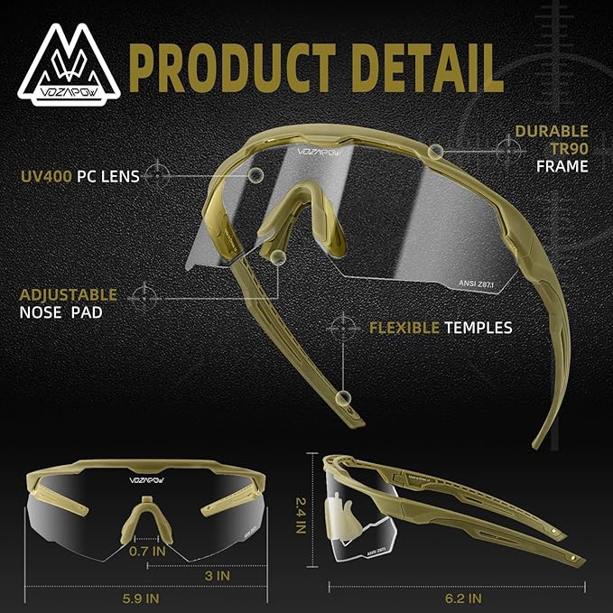 Shooting Glasses Anti Fog with High Definition Lenses, ANSI Z87.1 Certified Tactical Safety Glasses for Men Women