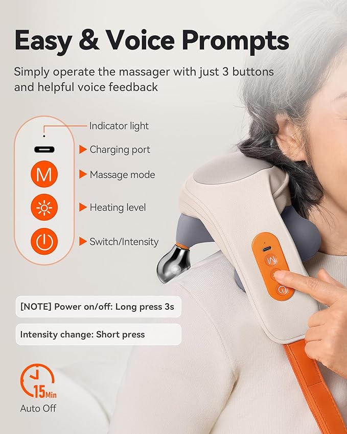 Cordless Neck Massager with Heat, 6D Shiatsu Upper Back & Shoulder Massager for Pain Relief Deep Tissue, Relaxing Electric Kneading Massage, Dual-Sided Massage Heads, Best Gifts for Men Women