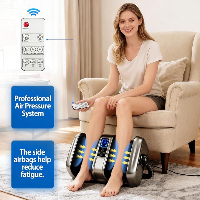 Foot Massager with Heat, Deep Kneading Electric Feet Massager with Remote Control, Calf Ankle Leg Relaxation Machine for Home & Office, Gift for Women & Men