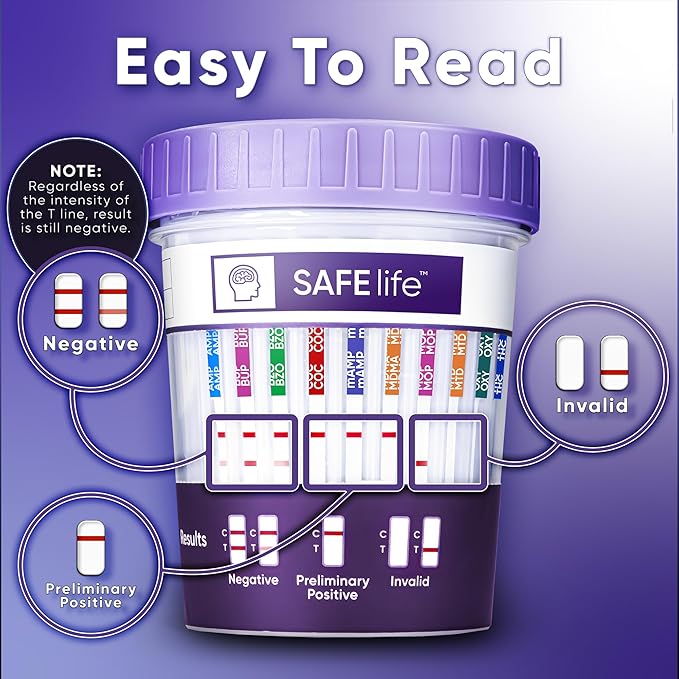 SAFE LIFE [25] Pack- 10 Panel Multi Drug Urine Test Cup (THC 50, AMP,BUP,BZO,COC,mAMP/MET,MDMA,MOP/OPI,MTD,OXY)-Highly Sensitive- Fast Result in 5 Mins
