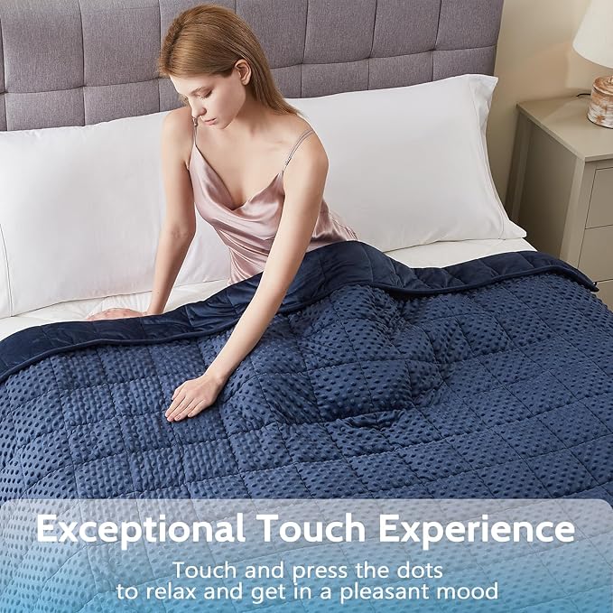 L'AGRATY Weighted Blanket for Adult - 60"x80" 25lbs Minky Dots Heavy Blanket with Glass Beads Soft Breathable for All-Season Summer Fall Winter Thick Comfort for Sleeping