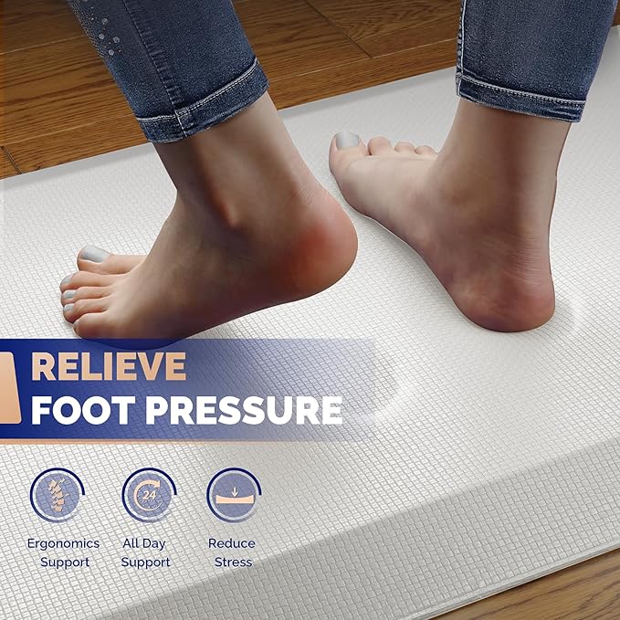 FEATOL Anti Fatigue Mats for Standing, 9/10 Extra Thick Ergonomic Standing Desk Mat, Comfort Memory Foam Standing Mat at Home,Office All Day (20" x 59", White, 1PC)