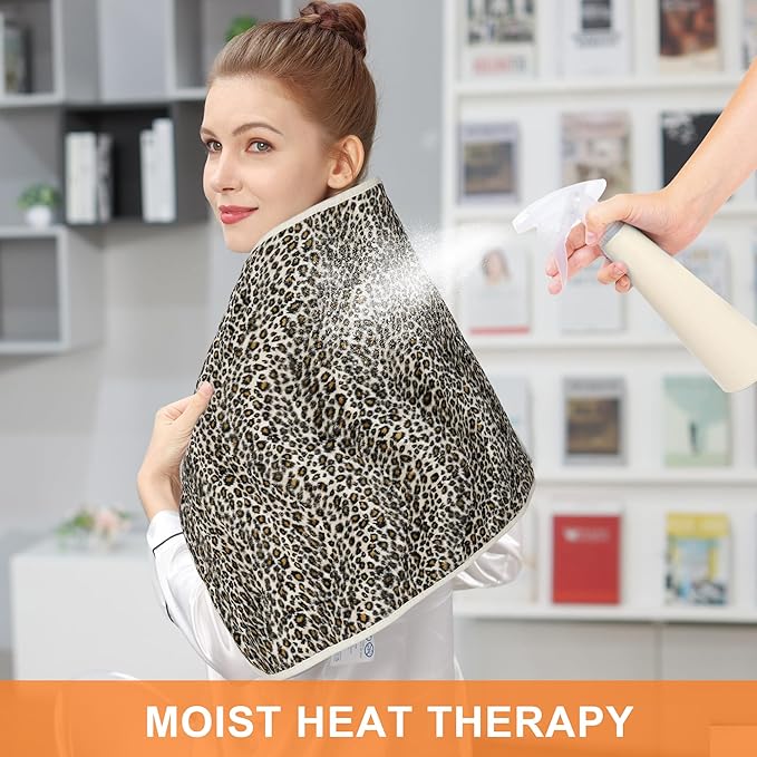 Deepsoon Heating Pad,Electric Heating Pads for Back,Neck,Abdomen,Moist Heating Pad for Shoulder,Knee,Arms,Legs,Dry/Moist Heat & Auto Shut Off,Christmas Gifts for Men and Women,Leopard Print,33x17 Inch