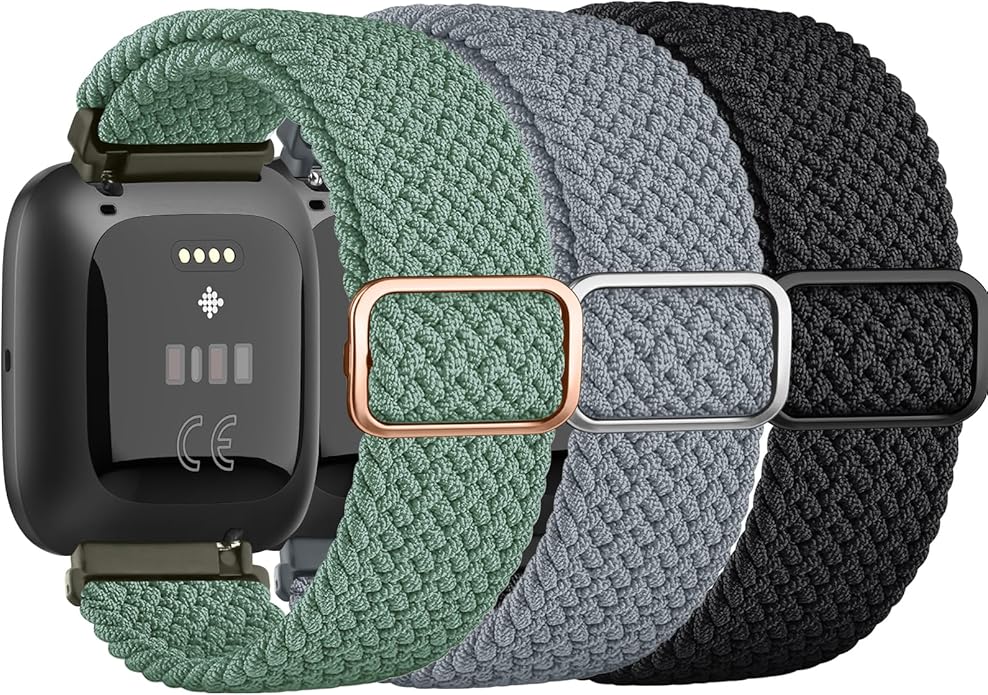 Tobfit Elastic Bands Compatible with Fitbit Versa 2 Watch Bands Women Men, Soft Adjustable Stretchy Loop Nylon Stylish Replacement Wristbands for Fitbit Versa 2 / Versa/Lite/SE (3 Pack)