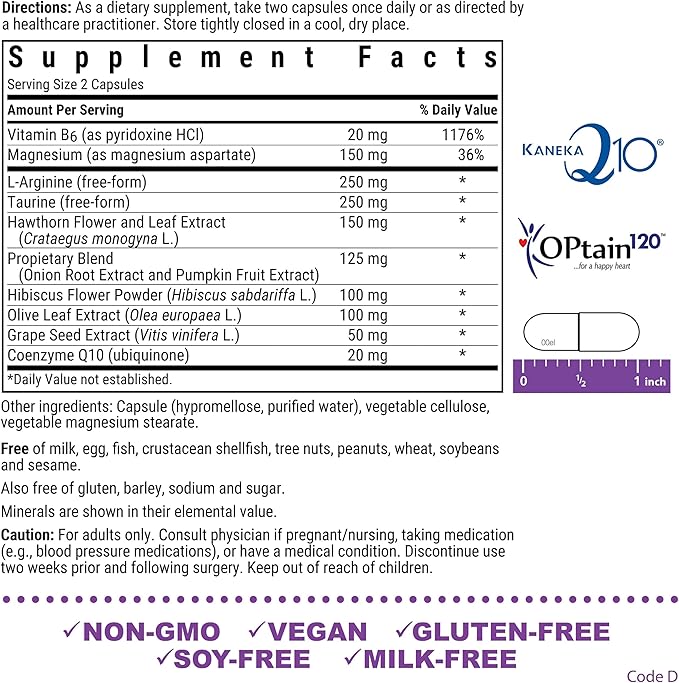 Bluebonnet Nutrition Blood Pressure Support, Vascular Health*, Non-GMO, Vegan, Gluten-Free, Soy-Free, Dairy-Free- 60 Vegetable Capsules, 30 Servings