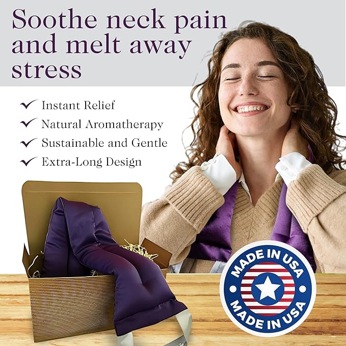 Victoria's Lavender Microwavable Neck Heating Pad – Extra Long Aromatherapy Wrap for Men & Women, Buds of Lavender Neck Wrap with Flax Seeds, Heated Neck Wrap, Relaxing Spa Gift Set Idea, Made in USA