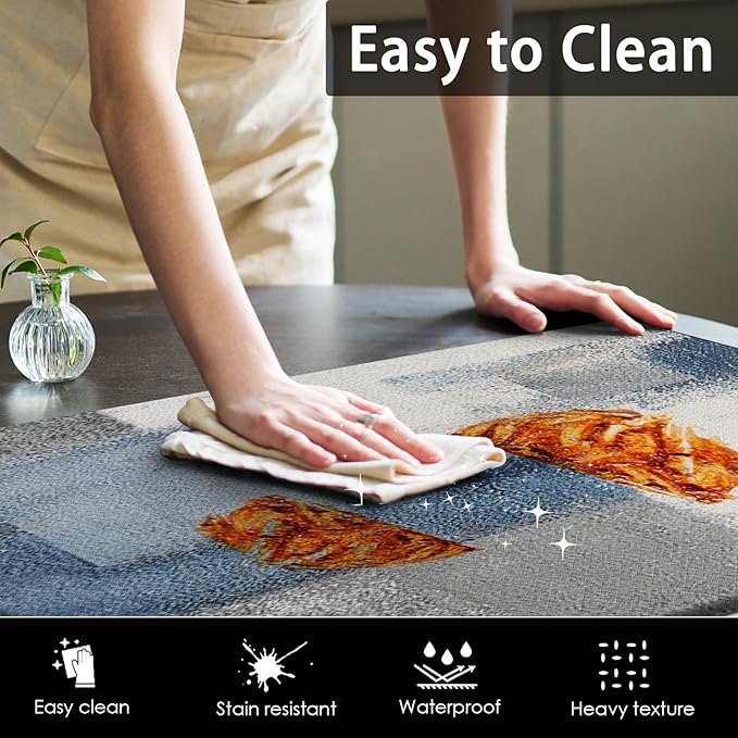 Anti-Fatigue Blue Grey Kitchen Rug Set of 2 Cushioned Abstract Rug for Floor, Art Standing Mat Waterproof Non-Slip Mat PVC Ergonomic Comfort Foam Kitchen Decor