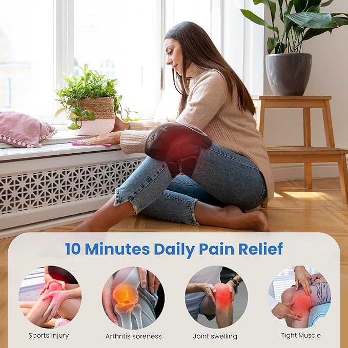 Knee Massager with Heat - Heating and Vibrating Pain Relief Knee Massager for Arthritis, Gifts for Elderly, Dad, Mom