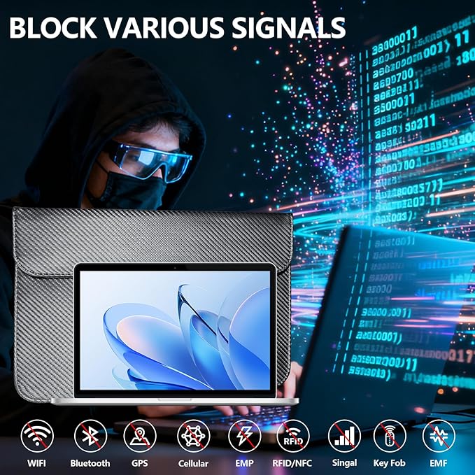 JXE JXO Faraday Bag for Laptops & Tablets, 16 Inch Laptop Sleeve Case with Laptop Stand, 2 Stand Modes, Slim Waterproof PU Leather Sleeve Cover Anti-Tracking Signal Blocking Pouch, Grey