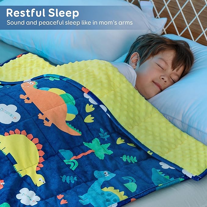 Sivio Weighted Blanket 3 lbs, Super Soft Crystal Velvet & Minky Dots Cartoon Patterns Reverise Heavy Throw, Heavy Blankets, 36 x 48 Inch Blue Dinosaur