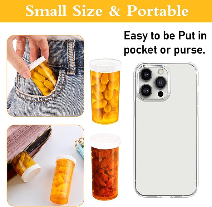 Empty Pill Bottles with Caps, Small Medicines Bottle Plastic Vials Easy Open Medication Vials Containers(6 DR)