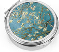 Dynippy Pill Case Pill Box with Mirror Pocket 3 Compartment Medicine Case Vitamin Pill Organizer for Pocket Purse and Travel (Round, Silver-Almond Blossom)
