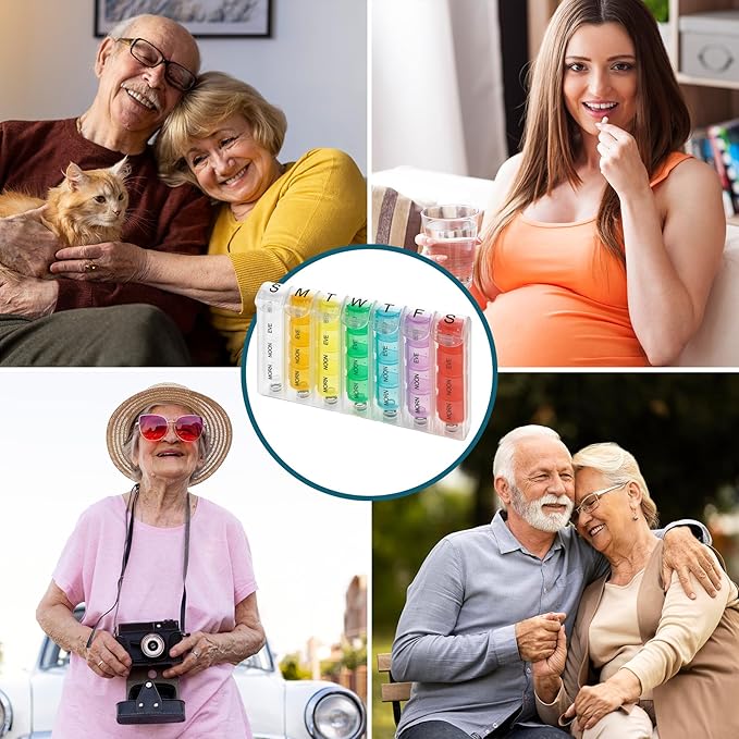 Weekly Pill Organizer - Pill Planners for Pills and Vitamins Day Week, 4 Times-a-Day Medication Reminder, AM PM Compartments Monday to Sunday for Travel or Purse