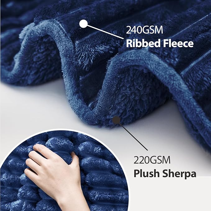 Sherpa Fleece Weighted Blanket with 3D Ribbed Stripes, 15 lbs Soft Flannel Heavy Throw Blanket for Couch Bed Sofa, Heavy Thick Blankets with Glass Beads, Comfort for Cozy Evenings, 60" x 80"