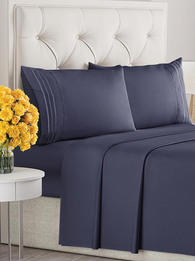 Queen Size 4 Piece Sheet Set - Extra Soft, Breathable And Cooling Sheets - Hotel Luxury Bed Sheets for Women & Men - Deep Pockets, Easy-Fit & Wrinkle-Free Sheets - Deep Slate Blue Oeko-Tex Bed Sheets