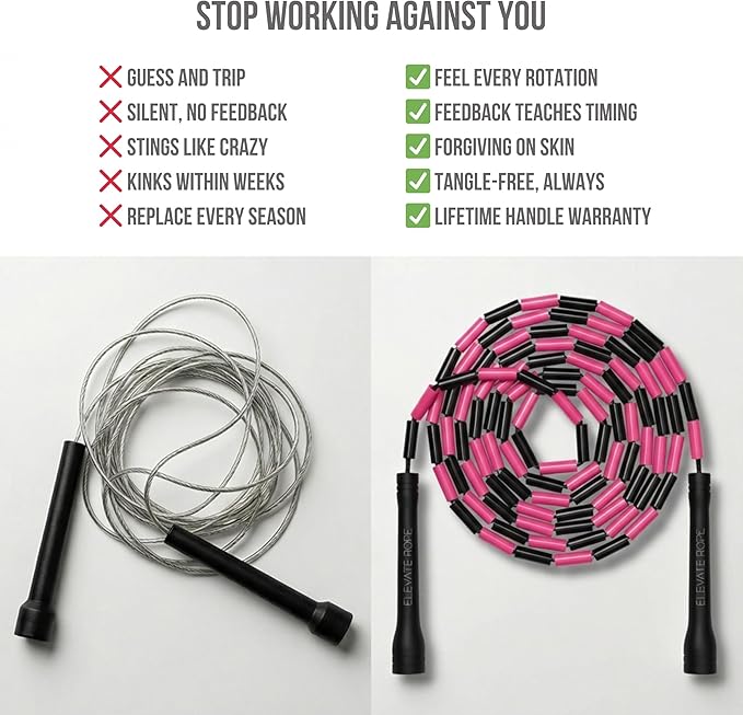 Elevate Rope Professional Beaded Jump Rope - 3m Adjustable, Quality Beads & Poly Cord - For Freestyle, Cardio & Tricks - All Levels & Indoor/Outdoor Use