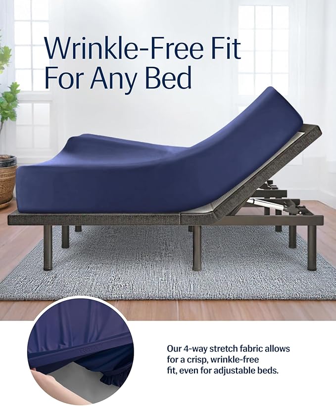 REST® Evercool®+ Fitted Sheet, Queen Size, Midnight Blue, 15" Deep (up to 18’’), Breathable Bedding for Hot Sleeper and Night Sweats, Bed Sheet with Ionic+ Self-Cleaning Silver Yarn for Sensitive Skin