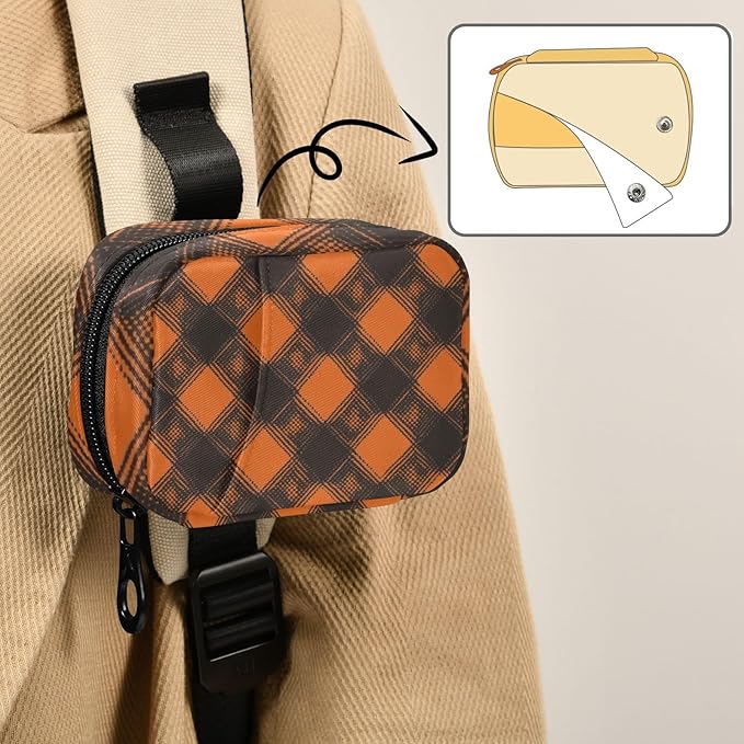 Halloween Plaid Orange Travel Pill Organizer Case Box Container Weekly Portable Vitamin Medicine Holder Storage Bag with Zipper Removable