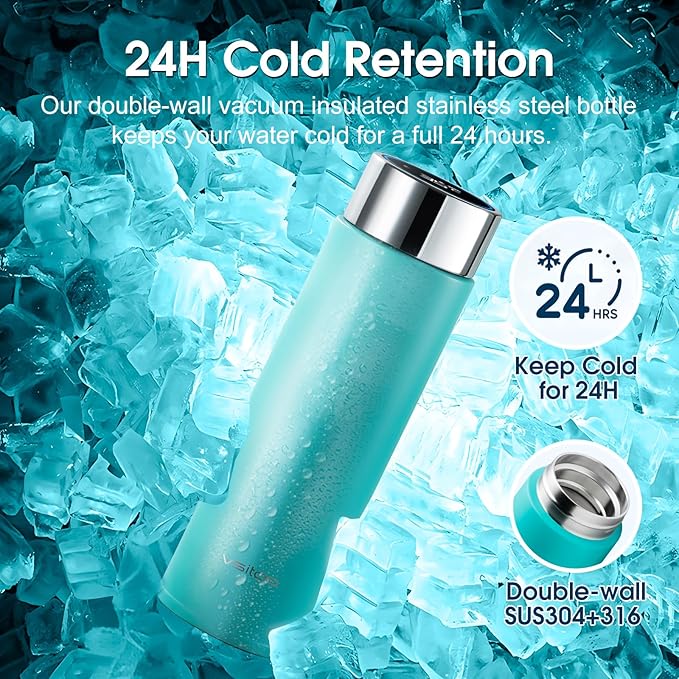 Vsitoo Smart self cleaning Insulated Water Bottle, 15oz Stainless Steel Vacuum Flask, AI Self-Clean, 30-Day Battery Life, BPA-Free, Magnetic Charging, Portable Travel Mug Gifts for Men Women, Blue