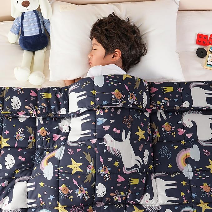 Sivio Weighted Blanket 7lbs, Unicorn Cooling Weighted Blanket, Breathable Heavy Blankets for Sleeping & Calming, Washable Throw Blanket, 41"x60", Navy Blue