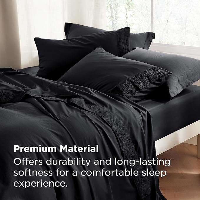 Bedsure Queen Sheet Set - 4 Pieces Soft Queen Size Sheets - Breathable & Cooling - Hotel Luxury - Easy Care Polyester Microfiber Bedding for Women, Men, Black