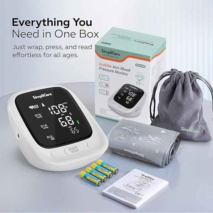 Upper Arm Blood Pressure Monitor for Home Use, FDA 510(k) Cleared Class II Medical Device, Wide-Range Cuff 22–42 cm, Large 5.1" LED Display, Dual User, USB-C & Battery (AES-U181)