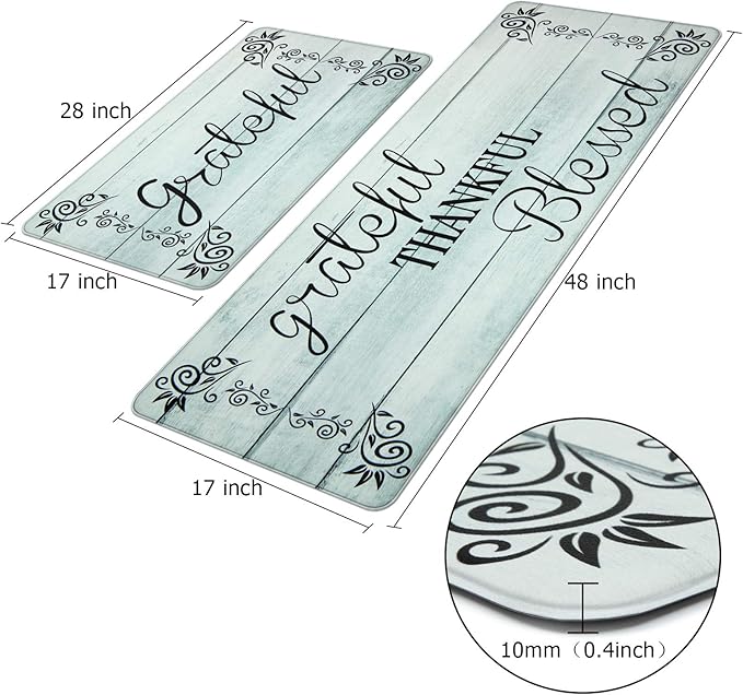 HEBE Anti Fatigue Kitchen Mat Set of 2 Non Slip Cushioned Kitchen Mats for Floor Waterproof Farmhouse Kitchen Rugs and Mats Set Comfort Standing Desk Mat Carpet for Sink,Office,Laundry