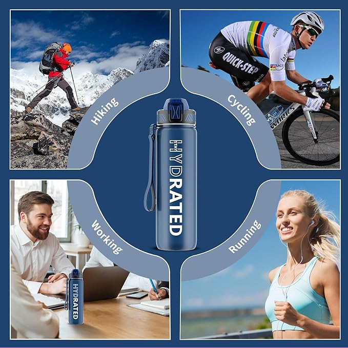 Water Bottle with Straw, 32oz Motivational Water Bottles with Time Marker to Drink, Tritan BPA Free, 1L Sports Water Bottle with Carry Strap LeakProof for Women Gym Fitness Outdoor (1 Pack)