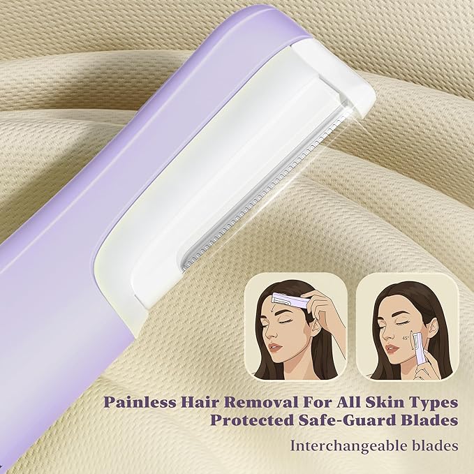 BNU Dermaplaning Tool for Face, Dermaplane Razor for Women Face LED Light Facial Exfoliation & Peach Fuzz Hair Removal, 3 Speeds Rechargeable Sonic Edge Technology 10 Refill Blades Purple