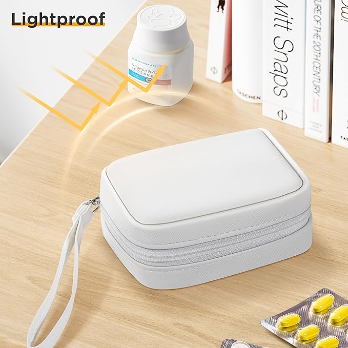 Zannaki Cute Pill Organizer for Purse with Two Removable 7-Day Pill Box, Travel PU Leather Pill Case, Portable Weekly Pill Container with Storage Bag to Hold Vitamins, Fish Oils, Supplements (White)