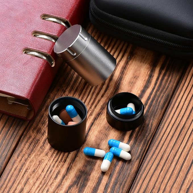 Portable Metal Small Pill Case, Aluminium Alloy Round Pill Box for Travel, Waterproof Pill Box Organizer, Pocket Daliy Pill Holder Pill Container for Medicine Vitamin Fish Oils (Silver)