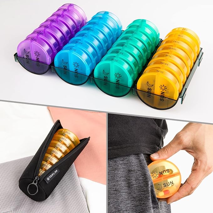 Yaklim Monthly Pill Organizer 2 Times A Day,XL One Month 28 Day Pill Box AM PM,Daily Pill Case Large 4 Week,Medication Organizer Dispenser for Pills,Fish Oils, Vitamin,Supplement（4 Colors ）