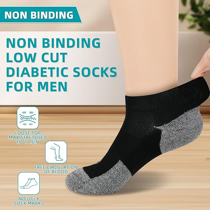 Diabetic Socks for Men,4 & 6 Pairs Low Cut Bamboo Viscose Wide Mens Diabetic Socks Size 9-11 10-13